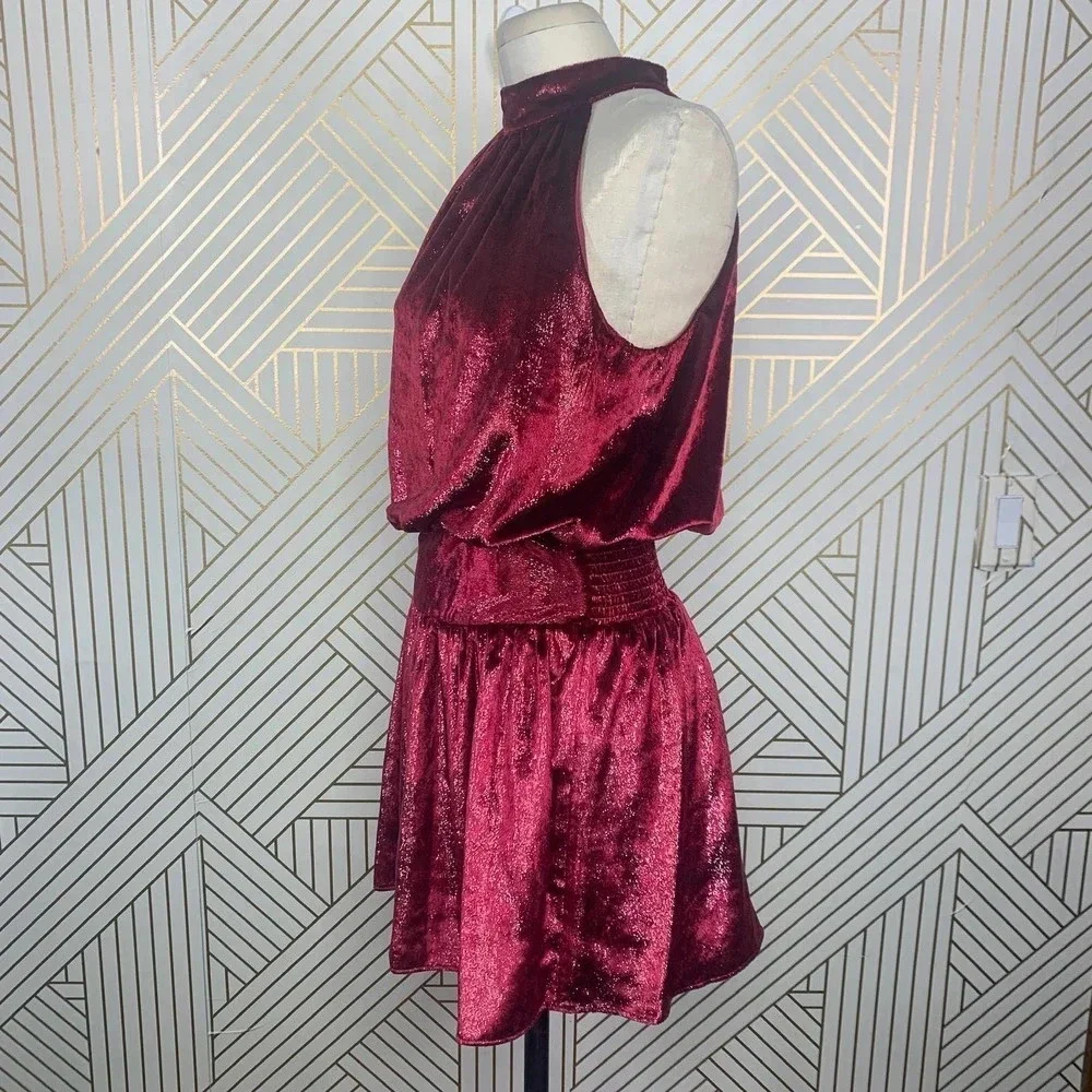 Ramy Brook Ellin Halter Dress in Deep Red Velvet Size US Large‎
